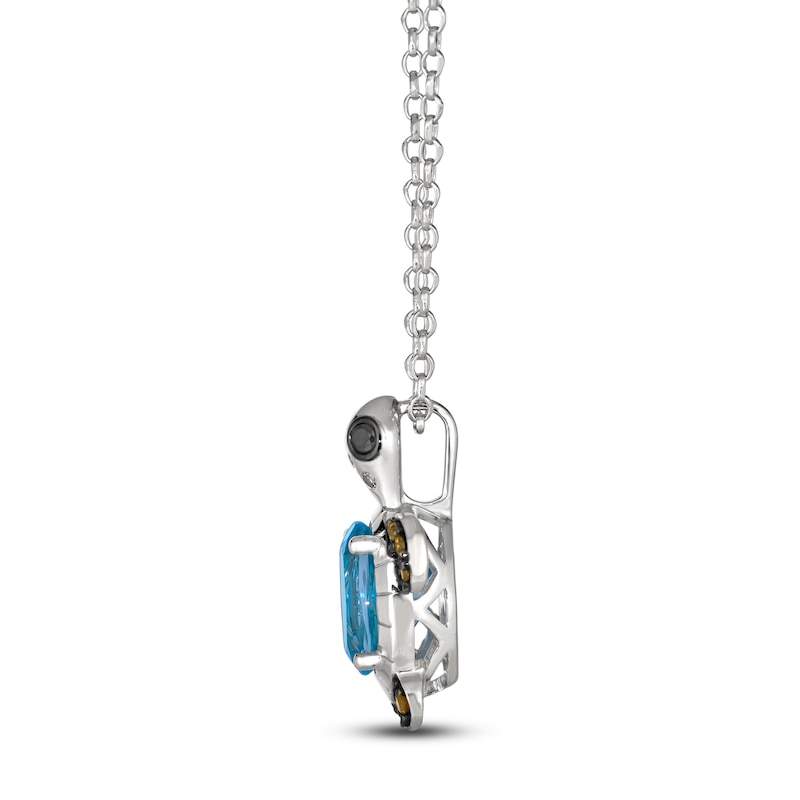 Main Image 2 of Le Vian Oval Natural Blue Topaz & Diamond Turtle Pendant Necklace 1/6 ct tw 14K Vanilla Gold