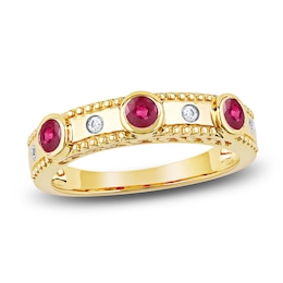Round-Cut Natural Ruby Ring 1/20 ct tw 14K Yellow Gold