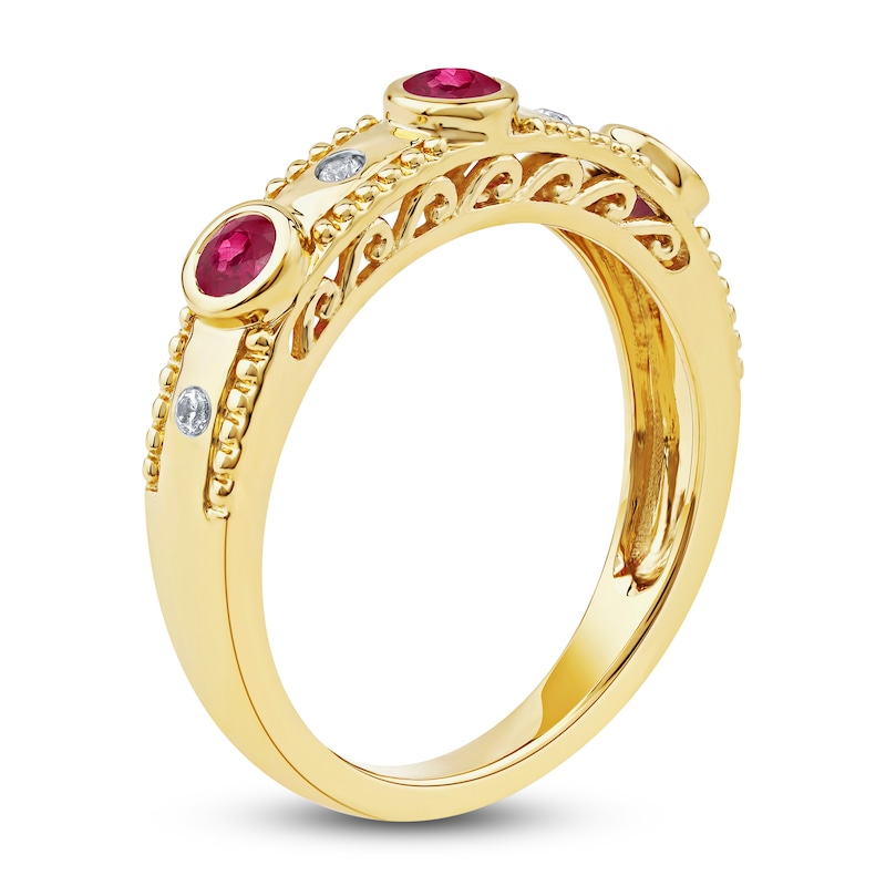 Round-Cut Natural Ruby Ring 1/20 ct tw 14K Yellow Gold