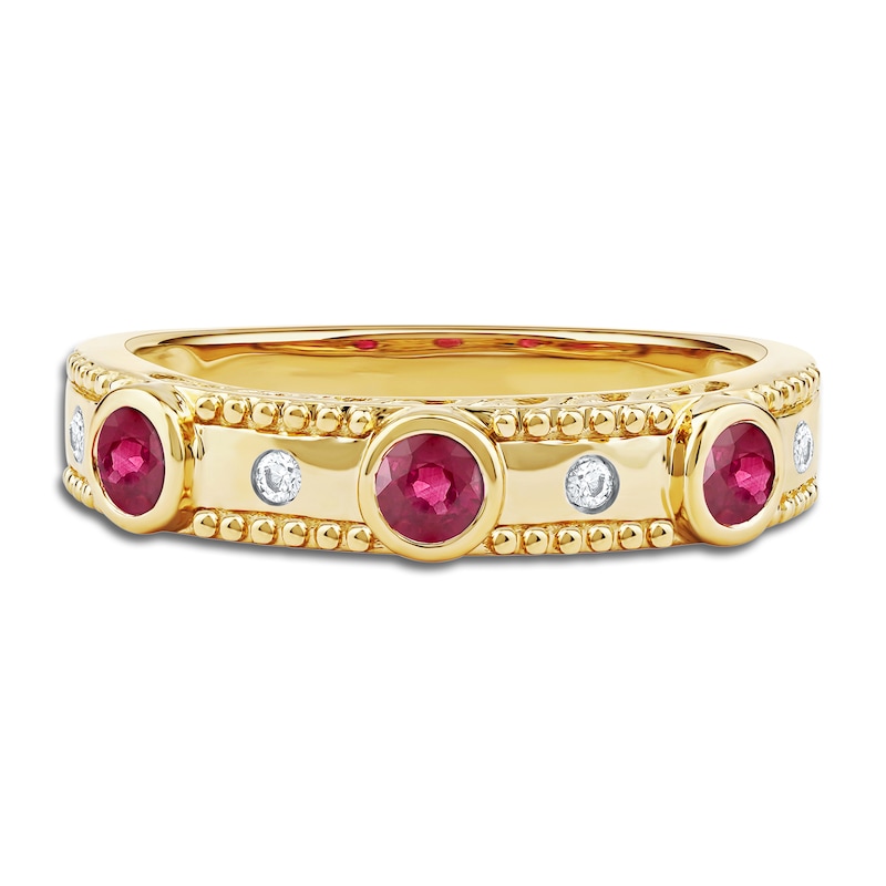 Round-Cut Natural Ruby Ring 1/20 ct tw 14K Yellow Gold