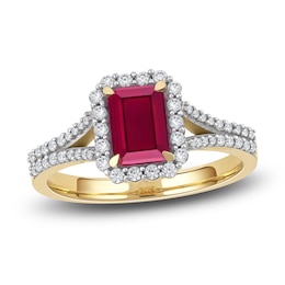 Rectangle-Cut Natural Ruby Ring 1/3 ct tw 14K Yellow Gold