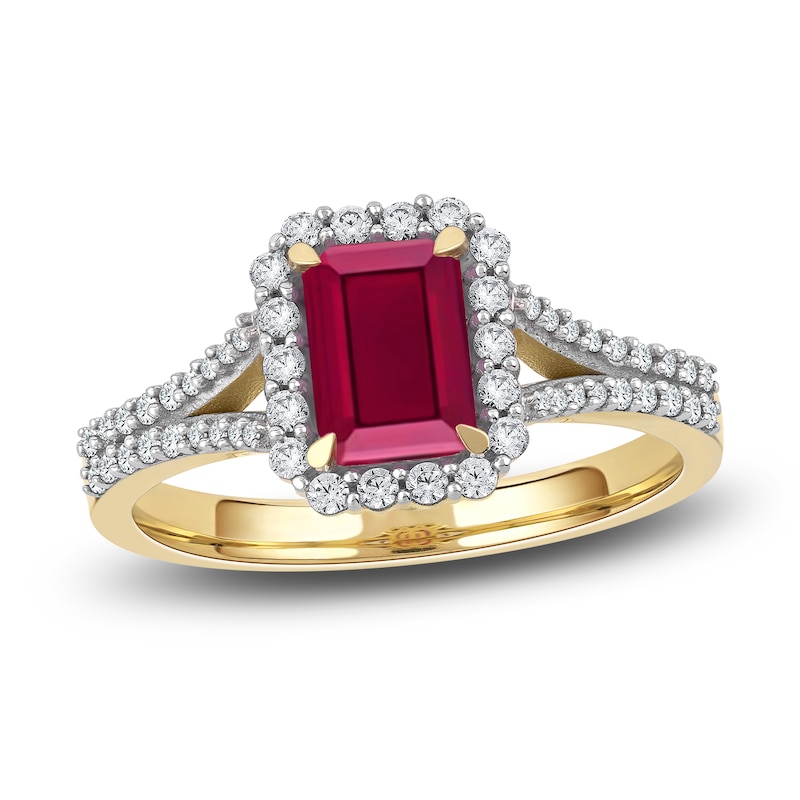 Rectangle-Cut Natural Ruby Ring 1/3 ct tw 14K Yellow Gold