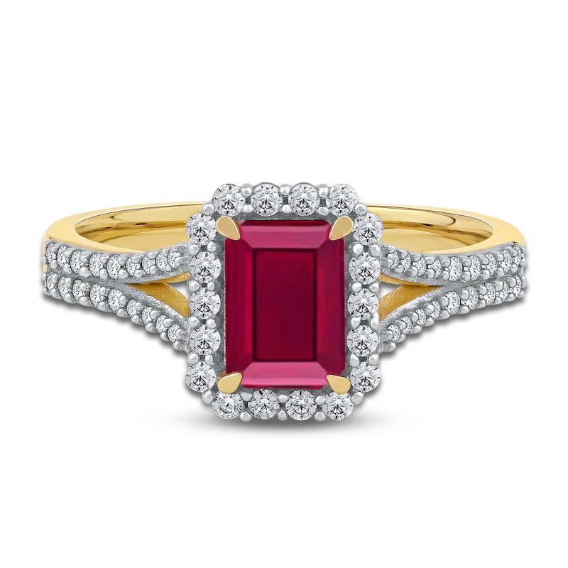 Rectangle-Cut Natural Ruby Ring 1/3 ct tw 14K Yellow Gold