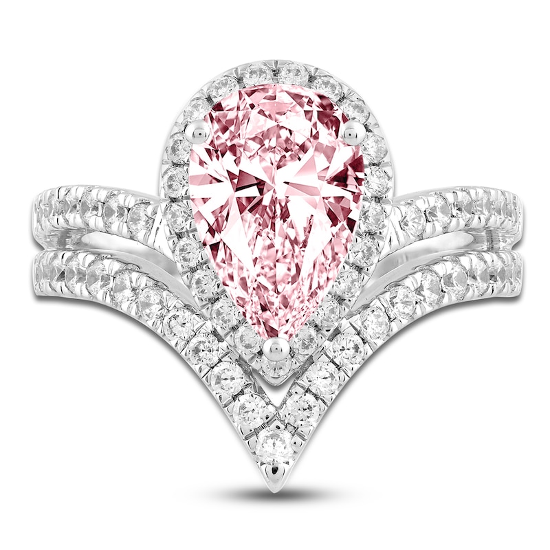Lab-Created Pear-Shaped Pink Diamond & Lab-Created White Diamond Engagement Ring 2-3/4 ct tw 14K White Gold