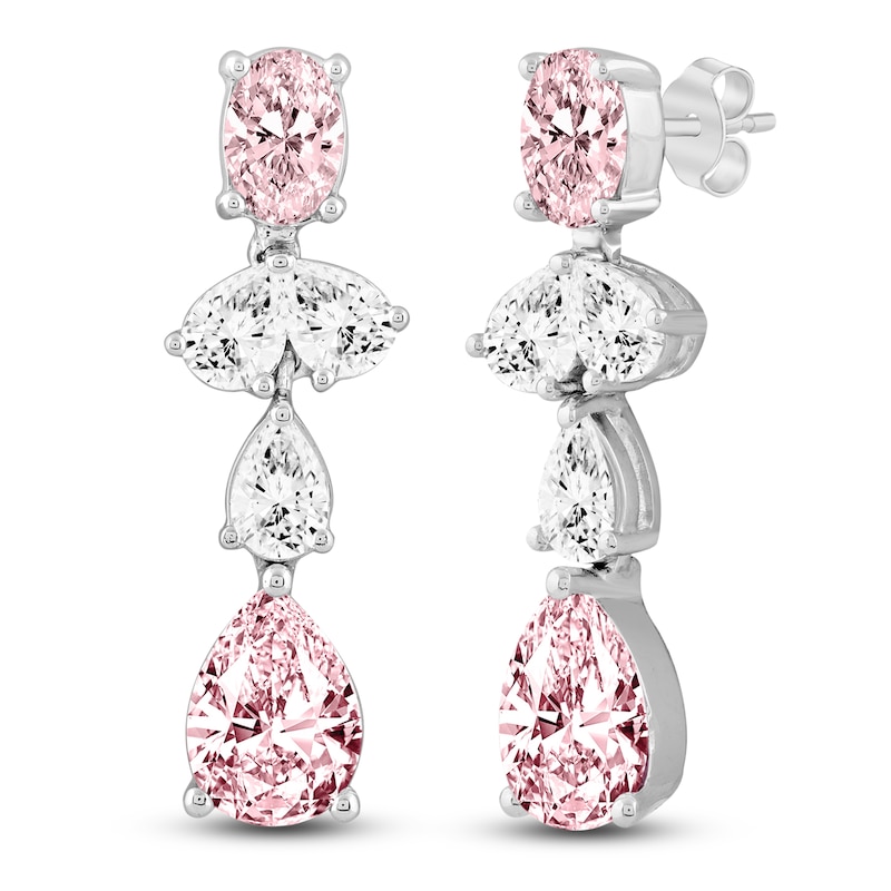 Multi-Shape Pink & White Lab-Created Diamond Drop Earrings 3-1/2 ct tw 14K White Gold