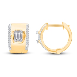 Kallati Baguette & Round-Cut Diamond Huggie Hoop Earrings 1/4 ct tw 14K Yellow Gold