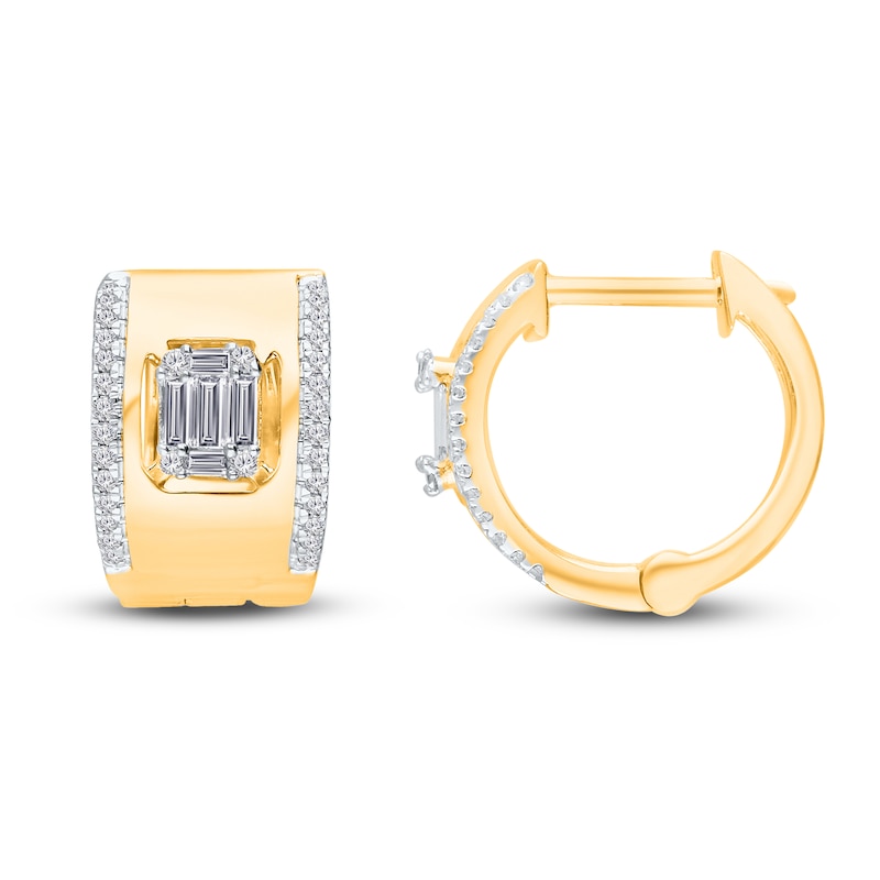 Main Image 1 of Kallati Baguette & Round-Cut Diamond Huggie Hoop Earrings 1/4 ct tw 14K Yellow Gold