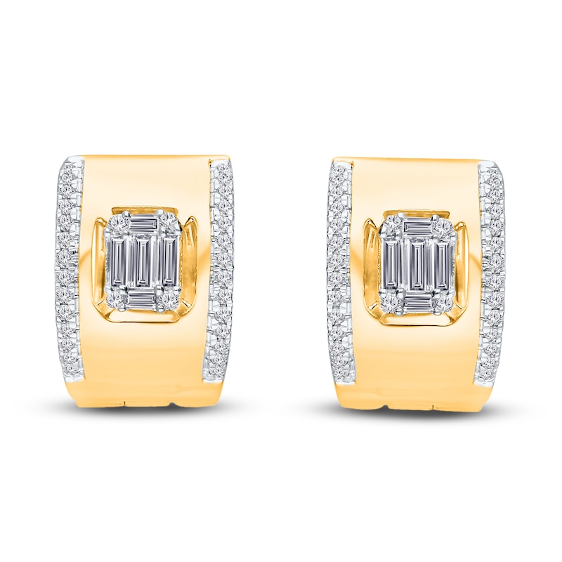 Main Image 2 of Kallati Baguette & Round-Cut Diamond Huggie Hoop Earrings 1/4 ct tw 14K Yellow Gold