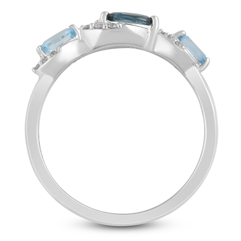 Main Image 3 of Marquise-Cut Natural London & Swiss Blue Topaz Ring 1/10 ct tw Diamonds 10K White Gold