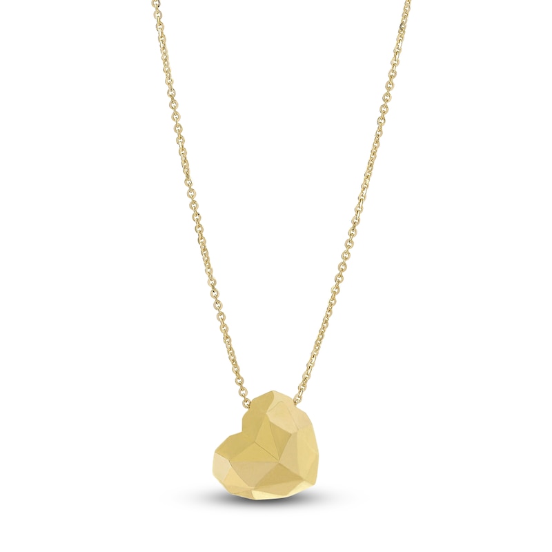 Main Image 1 of Italia D'Oro Faceted Puff Heart Necklace 14K Yellow Gold 18&quot;