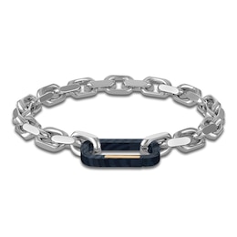 Forged by Jared Men's Link Bracelet Sterling Silver, Blue Ion-Plated Damascus Steel & 18K Yellow Gold 8.5&quot;