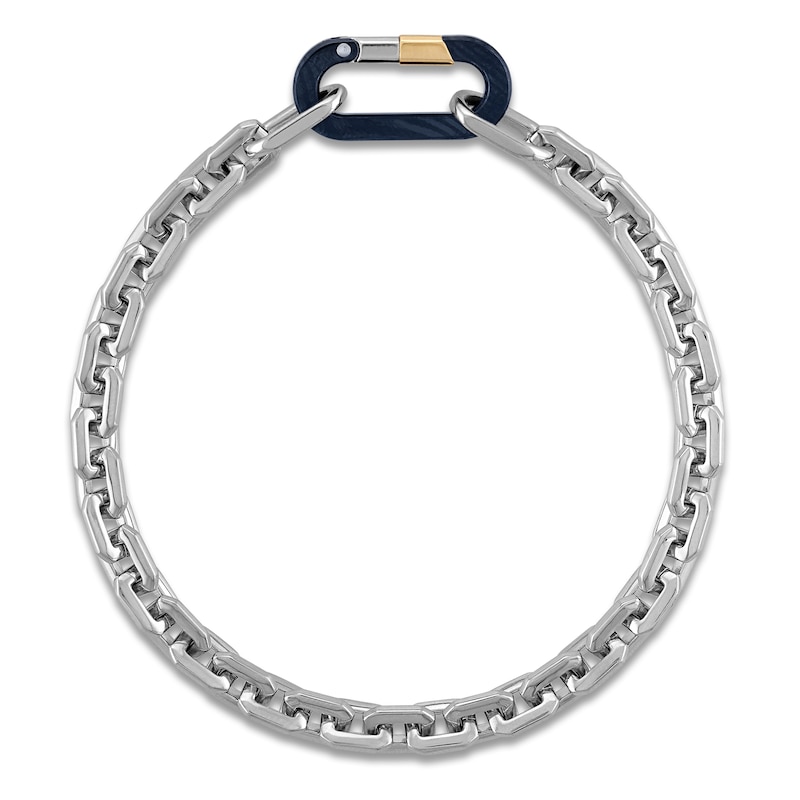 Main Image 2 of Forged by Jared Men's Link Bracelet Sterling Silver, Blue Ion-Plated Damascus Steel & 18K Yellow Gold 8.5&quot;