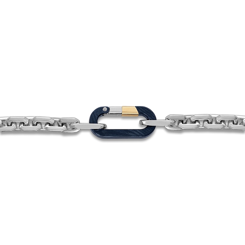 Main Image 4 of Forged by Jared Men's Link Bracelet Sterling Silver, Blue Ion-Plated Damascus Steel & 18K Yellow Gold 8.5&quot;