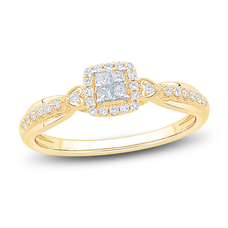 Princess-Cut Quad Diamond Cushion Halo Promise Ring 1/4 ct tw 10K Gold