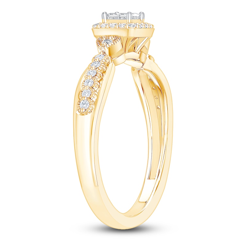 Main Image 2 of Princess-Cut Quad Diamond Cushion Halo Promise Ring 1/4 ct tw 10K Yellow Gold