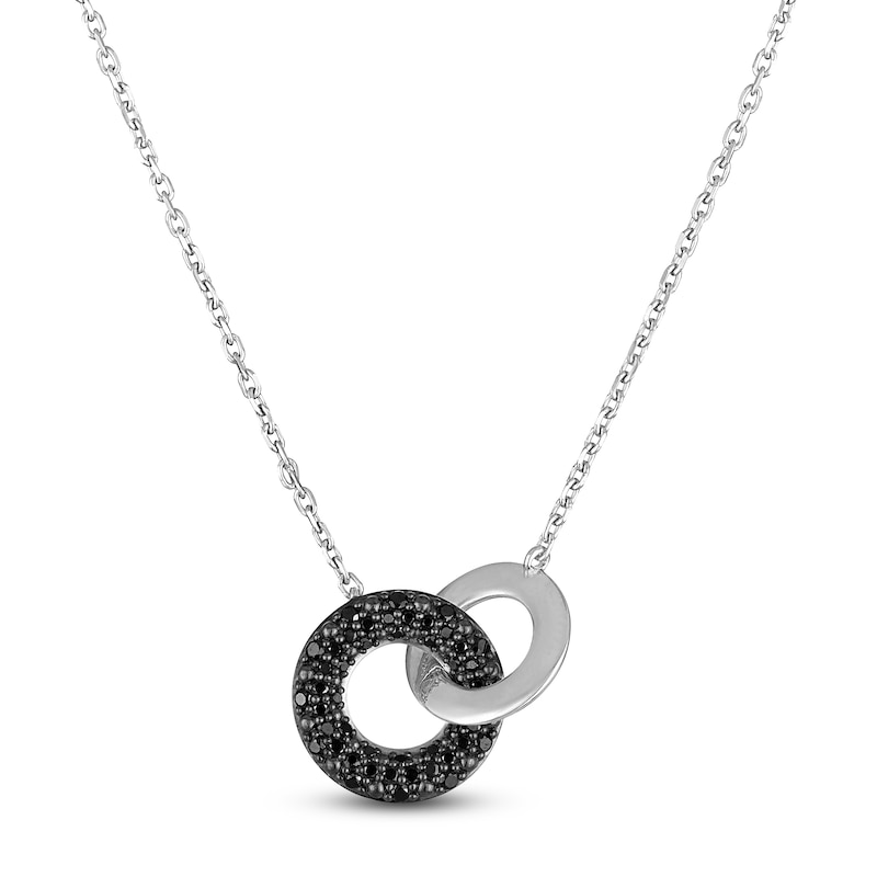 Black Diamond Interlocking Circles Necklace 1/3 ct tw Sterling Silver 18"