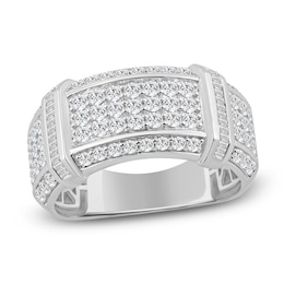 Men's Round & Baguette-Cut Diamond Ring 1-1/2 ct tw 10K White Gold