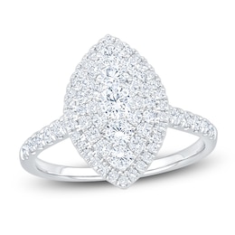 Multi-Diamond Marquise-Shaped Double Halo Engagement Ring 1 ct tw 14K White Gold