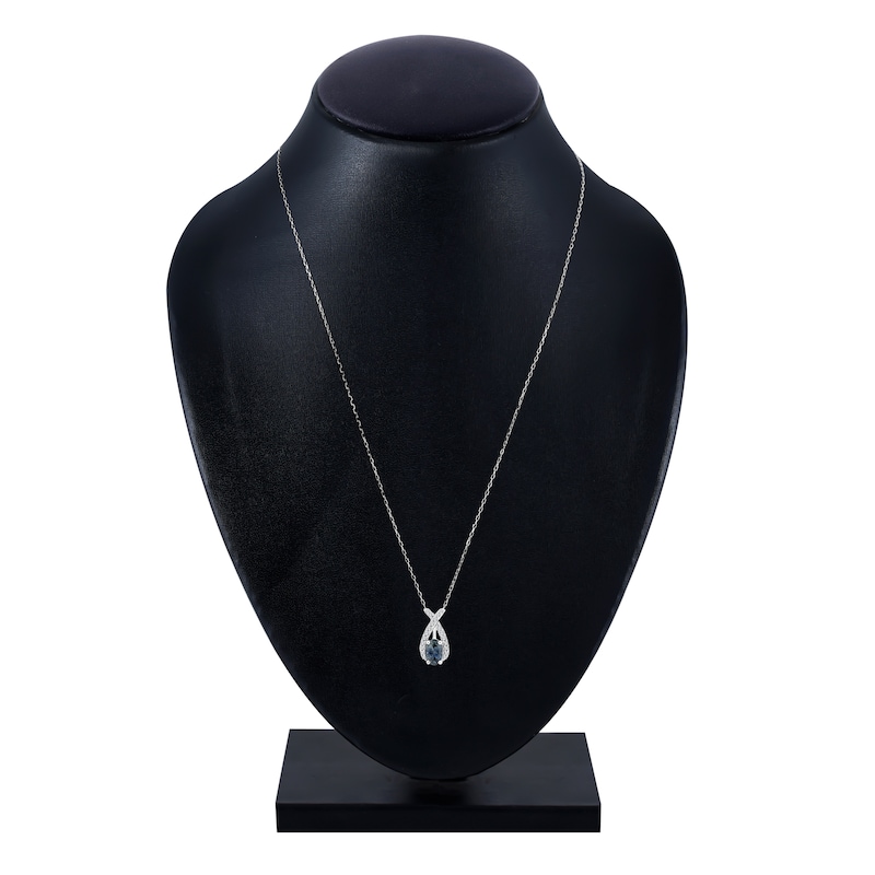 Main Image 4 of Montana Blue Oval-Cut Natural Sapphire & Diamond Necklace 1/10 ct tw 14K White Gold 18&quot;