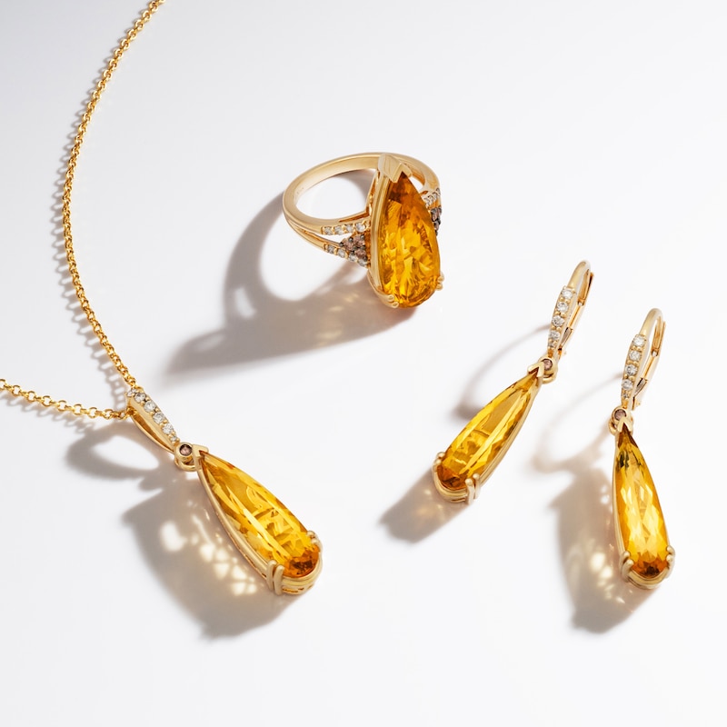 Main Image 4 of Le Vian Silhouette Elongated Pear-Shaped Natural Citrine Dangle Earrings 1/8 ct tw 14K Honey Gold