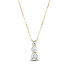 Lab-Created Diamond Graduated Three-Stone Drop Necklace 1 ct tw 14K Yellow Gold 18&quot;