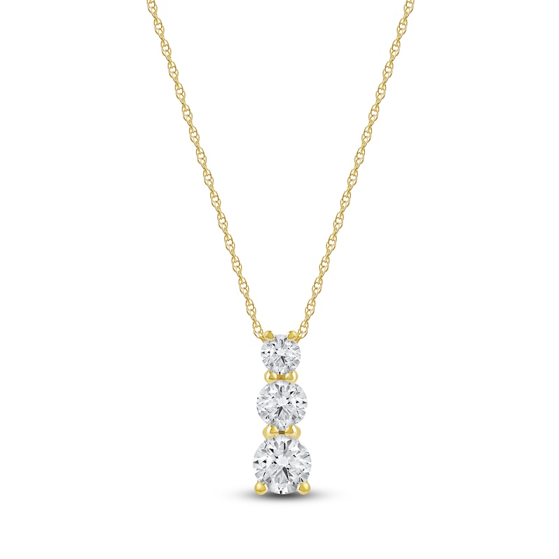 Main Image 1 of Lab-Created Diamond Graduated Three-Stone Drop Necklace 1 ct tw 14K Yellow Gold 18&quot;