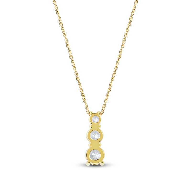 Main Image 3 of Lab-Created Diamond Graduated Three-Stone Drop Necklace 1 ct tw 14K Yellow Gold 18&quot;