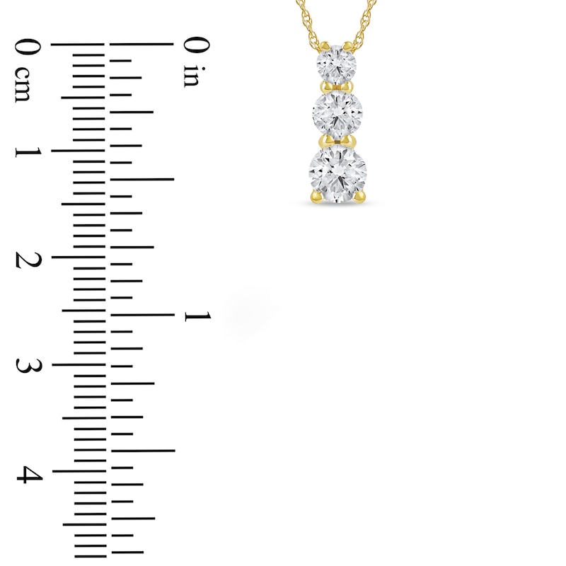 Main Image 4 of Lab-Created Diamond Graduated Three-Stone Drop Necklace 1 ct tw 14K Yellow Gold 18&quot;