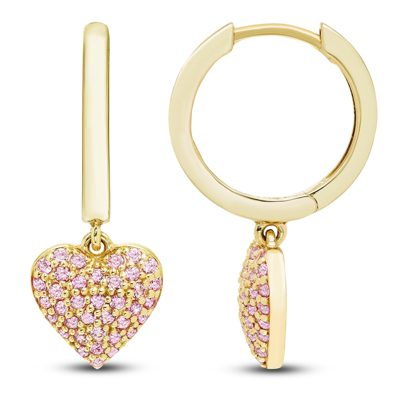 Main Image 2 of Pink Lab-Created Sapphire Pavé Heart Gift Set 10K Yellow Gold