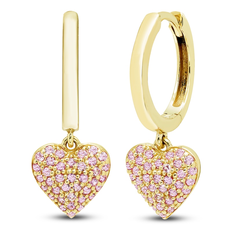 Main Image 3 of Pink Lab-Created Sapphire Pavé Heart Gift Set 10K Yellow Gold