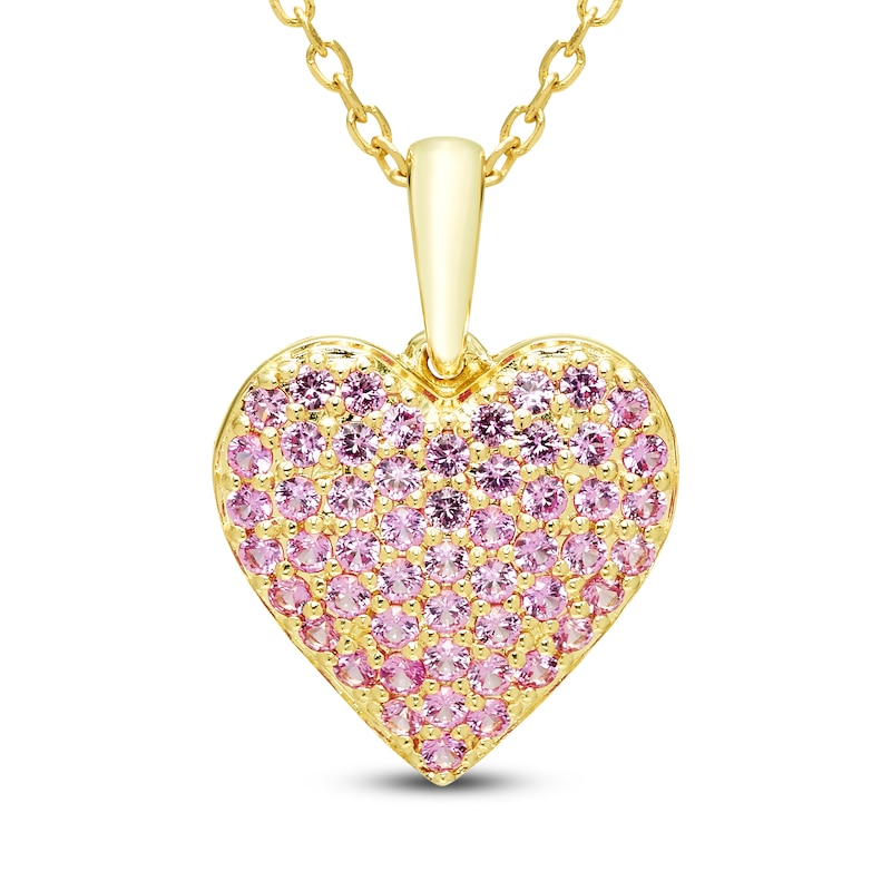 Main Image 4 of Pink Lab-Created Sapphire Pavé Heart Gift Set 10K Yellow Gold