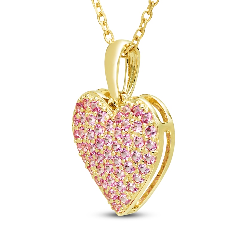 Main Image 5 of Pink Lab-Created Sapphire Pavé Heart Gift Set 10K Yellow Gold