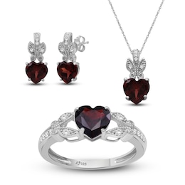 Heart-Shaped Natural Garnet & White Topaz Butterfly Gift Set Sterling Silver