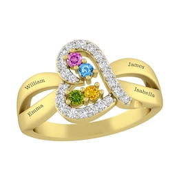 Birthstone Family & Mother's Heart Ring (2-4 Stones and 4 Lines)