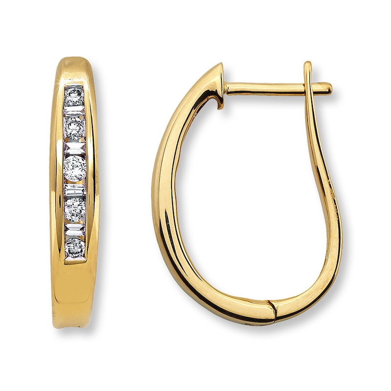 Diamond Hoop Earrings 1/4 ct tw Round-cut 10K Yellow Gold | Jared