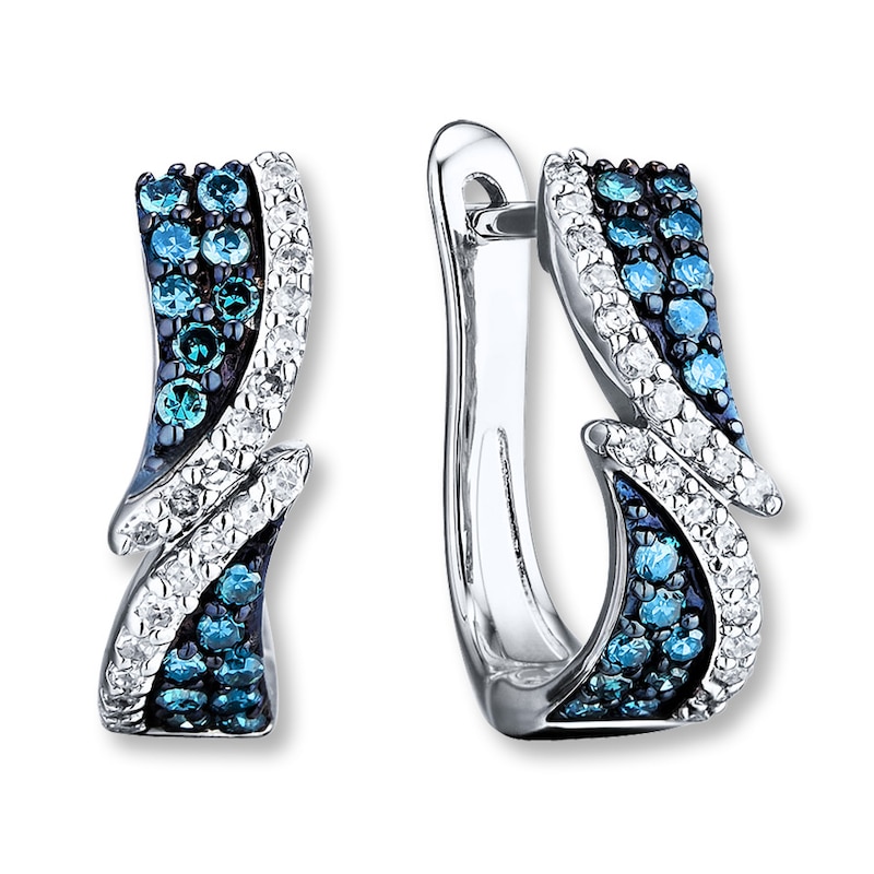 Diamond Hoop Earrings 1/3 ct tw Blue/White 10K White Gold