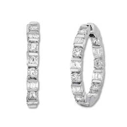 Diamond Hoop Earrings 1-3/4 ct tw Round & Baguette-cut 14K White Gold