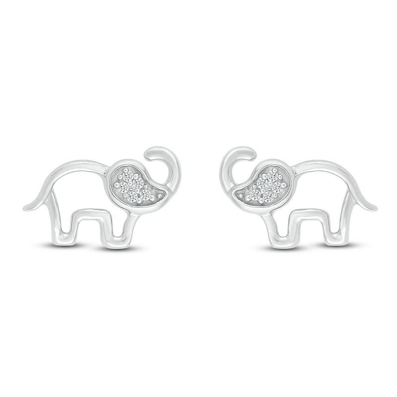 Elephant Earrings Diamond Accents Sterling Silver