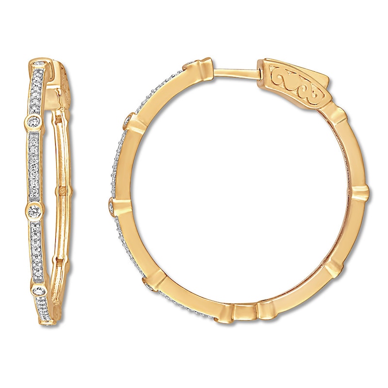 Diamond Station Hoop Earrings 1/3 ct tw Round 10K Yellow Gold