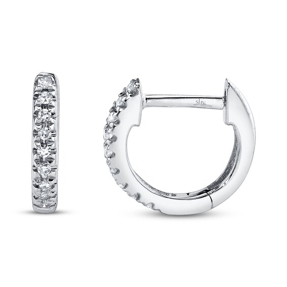 Shy Creation Hoop Earrings Diamond Accents 14K White Gold | Hoop ...