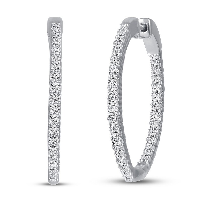 Diamond Hoop Earrings 1 Ct Tw Round 14k White Gold Earrings