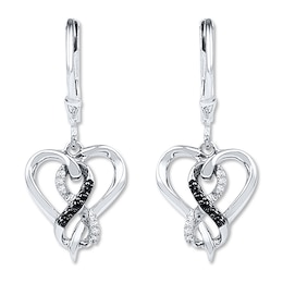 Diamond Heart Earrings 1/15 ct tw Black/White Sterling Silver