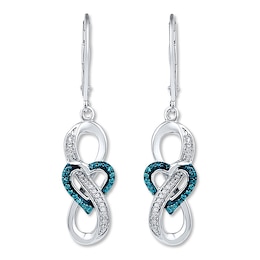 Infinity Blue/White Diamond Earrings 1/10 ct Sterling Silver