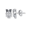 Thumbnail Image 1 of Young Teen Owl Earrings Black & White Diamonds Sterling Silver