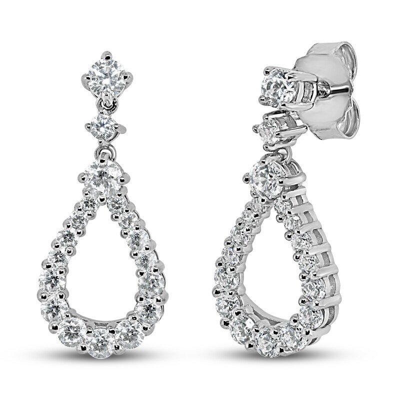 Main Image 1 of Diamond Dangle Earrings 1 ct tw Round-cut 14K White Gold