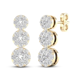 Three-Stone Diamond Earrings 1 ct tw Round 14K Yellow Gold