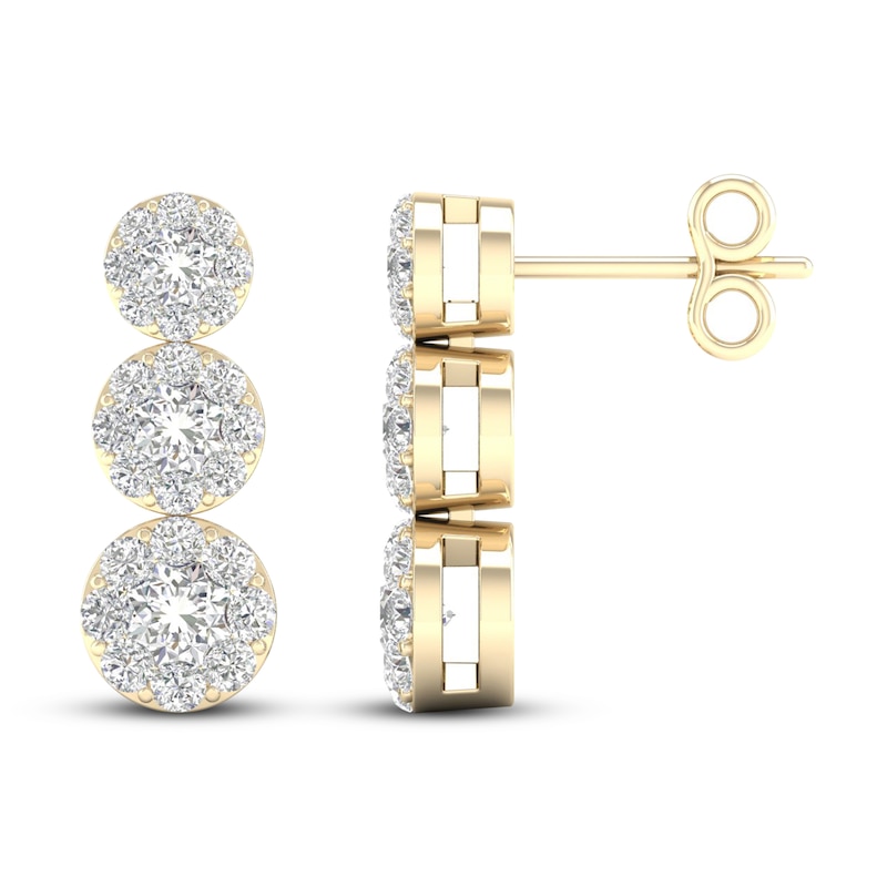 Main Image 2 of Three-Stone Diamond Earrings 1 ct tw Round 14K Yellow Gold