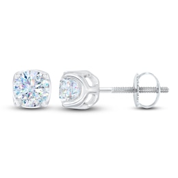 THE LEO First Light Diamond Solitaire Earrings Round 1-1/2 cts 14K White Gold (I1/I)