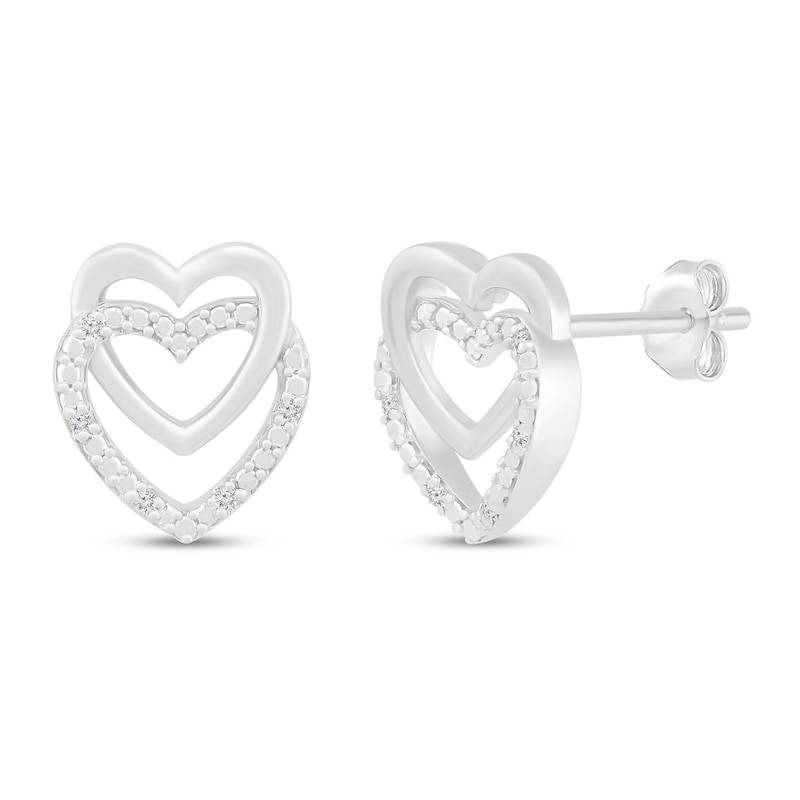 Heart Earrings Diamond Accents Sterling Silver