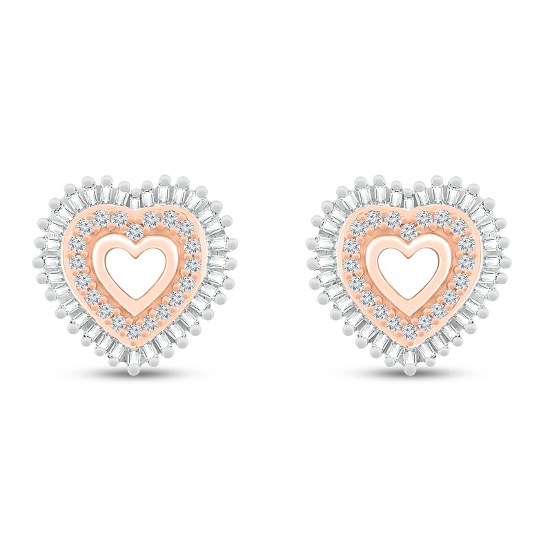 Diamond Heart Earrings 1 3 Ct Tw Baguette Round 10k Rose Gold Jared